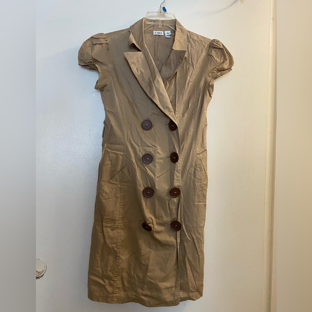 Cato Tan Beige Womens Shirt Midi  Dress Size 6 Big Brown Buttons Bust 36”